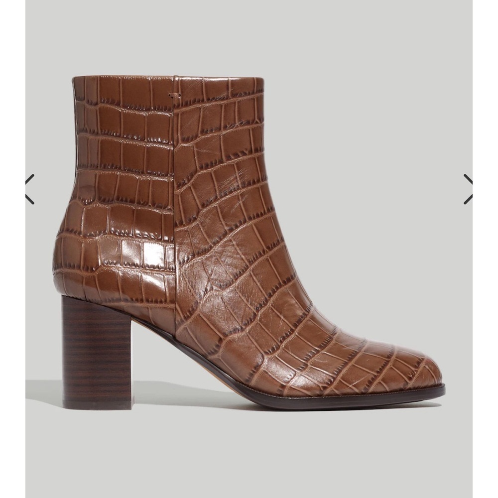 MADEWELL The Mira Side-Seam Ankle Boot in Croc Embossed Leather 9.5 Heel Bootie